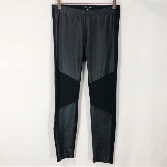 Aqua Pants - AQUA Black Faux Leather Panel Leggings Size Medium